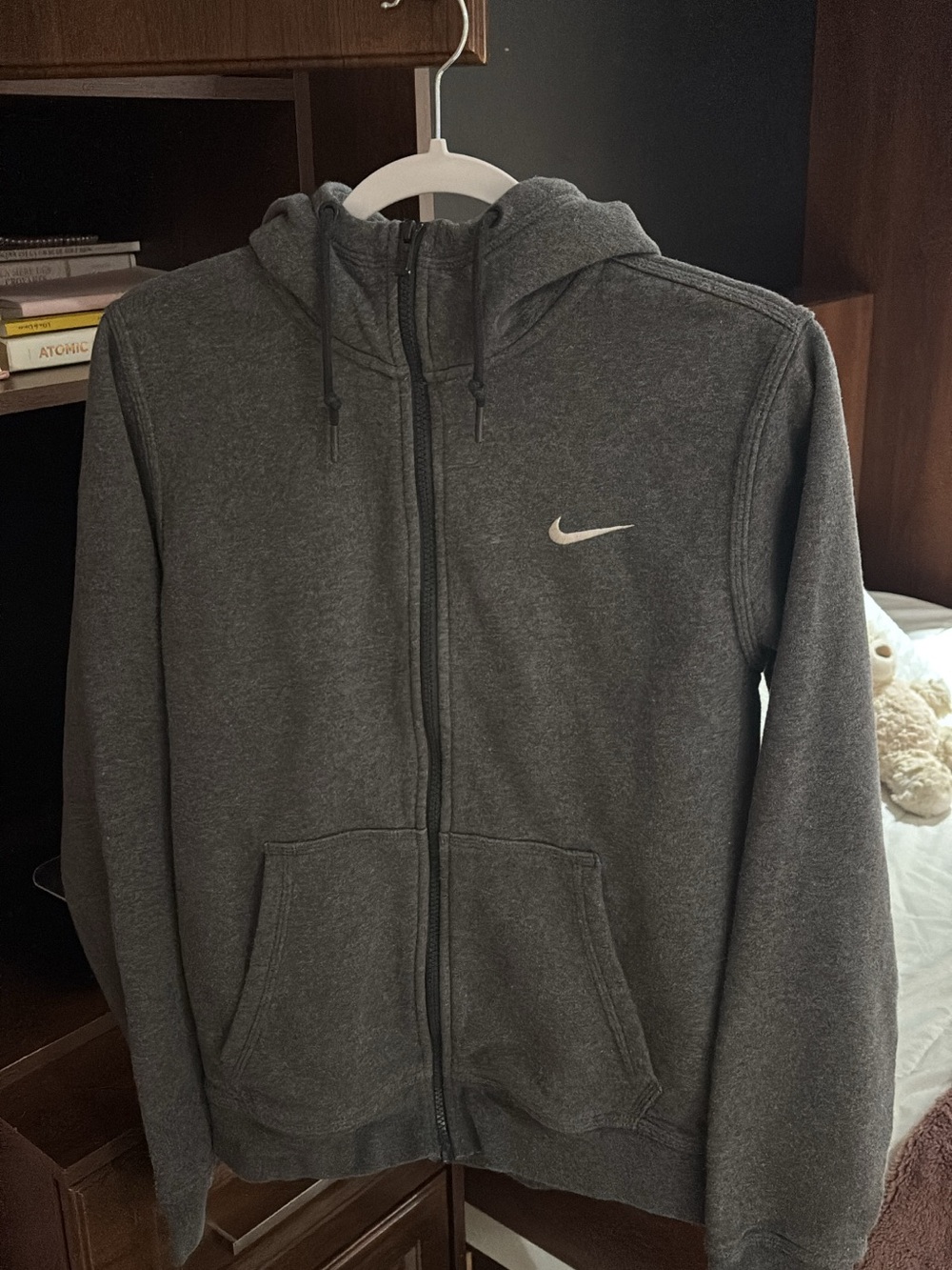 Nike Gray Full-Zip Hoodie with White Swoosh